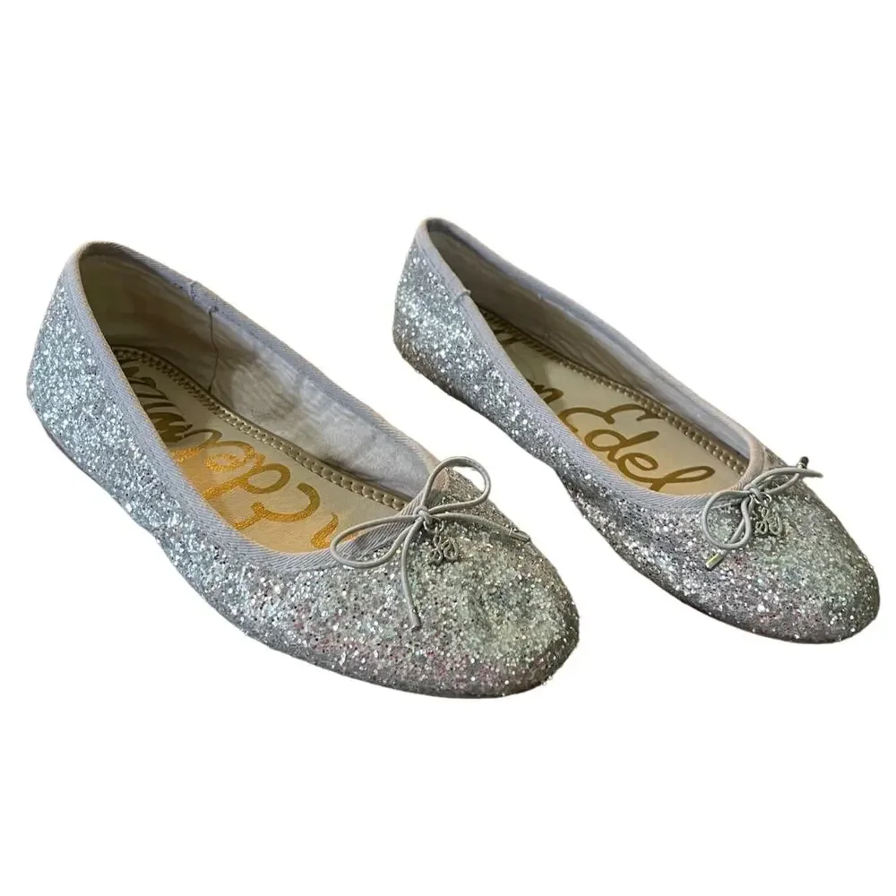 Sam Edelman Girls Silver Glitter Felicia Ballet Flats Size 4